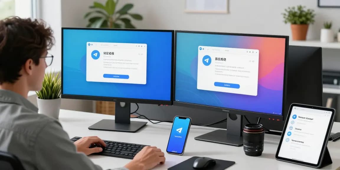 Configuring the Telegram Chinese interface in a modern tech workspace.