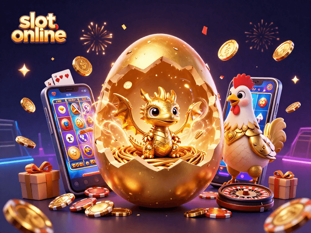 Experience thrilling action in a vibrant slot online scene with golden characters and festive elements.