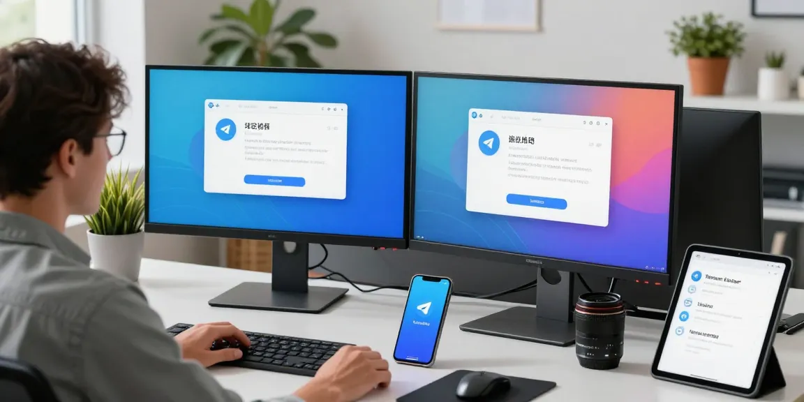 Configuring the Telegram Chinese interface in a modern tech workspace.