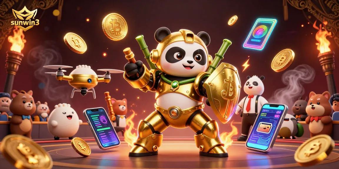Experience the thrilling gameplay of sunwin3 with the exciting mech-suit panda battling through a vibrant casino arena.